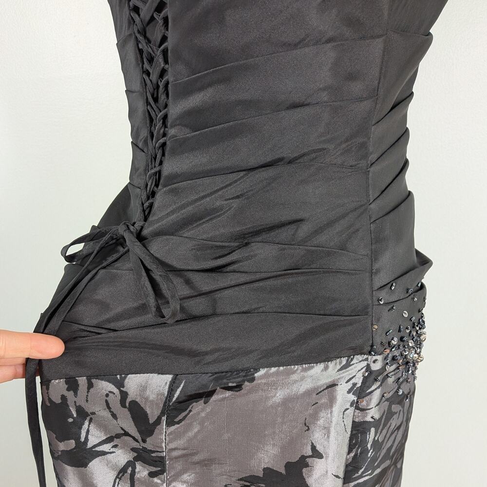 Y2K Alyce Prom Dress Maxi Gown 8 Gray Black Mermaid Corset Strapless Floral Vtg - Picture 13 of 14